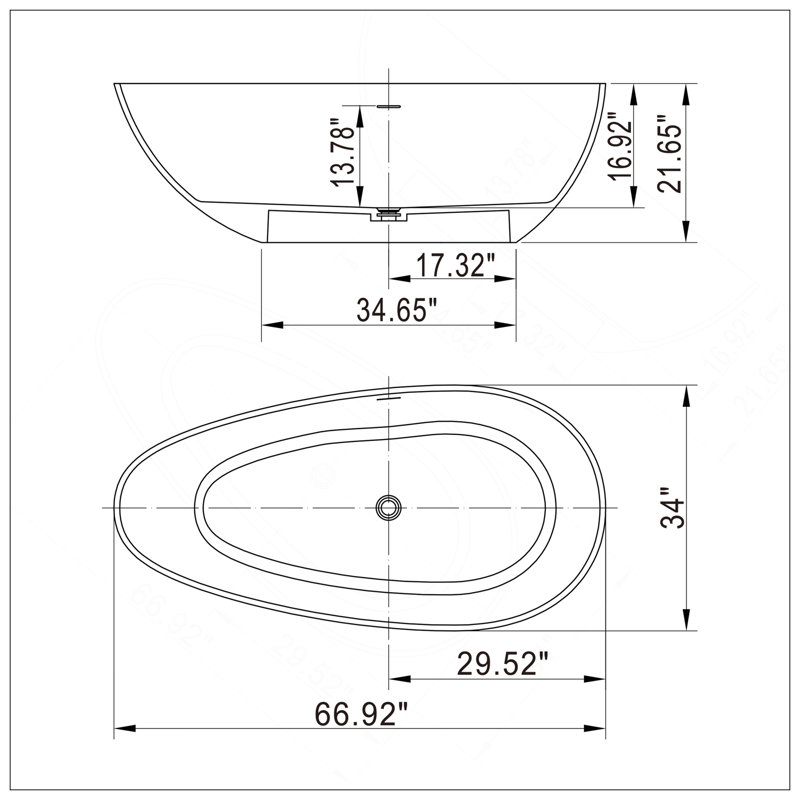 66.9 Inch Freestanding Solid Surface Soaking Bathtub For Bathroom