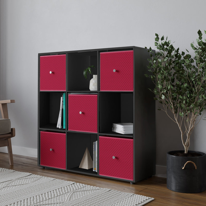 93 cm H x 12 cm W Solid Wood Standard Bookcase, Black/Fuchsia