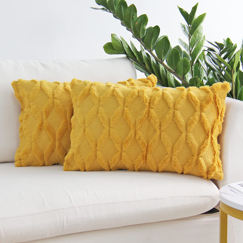 Set of 2 decorative rectangle throw pillows (come with 330g each inserts) size 12"x20" , Yellow, 12"H x 20"W, Polyester