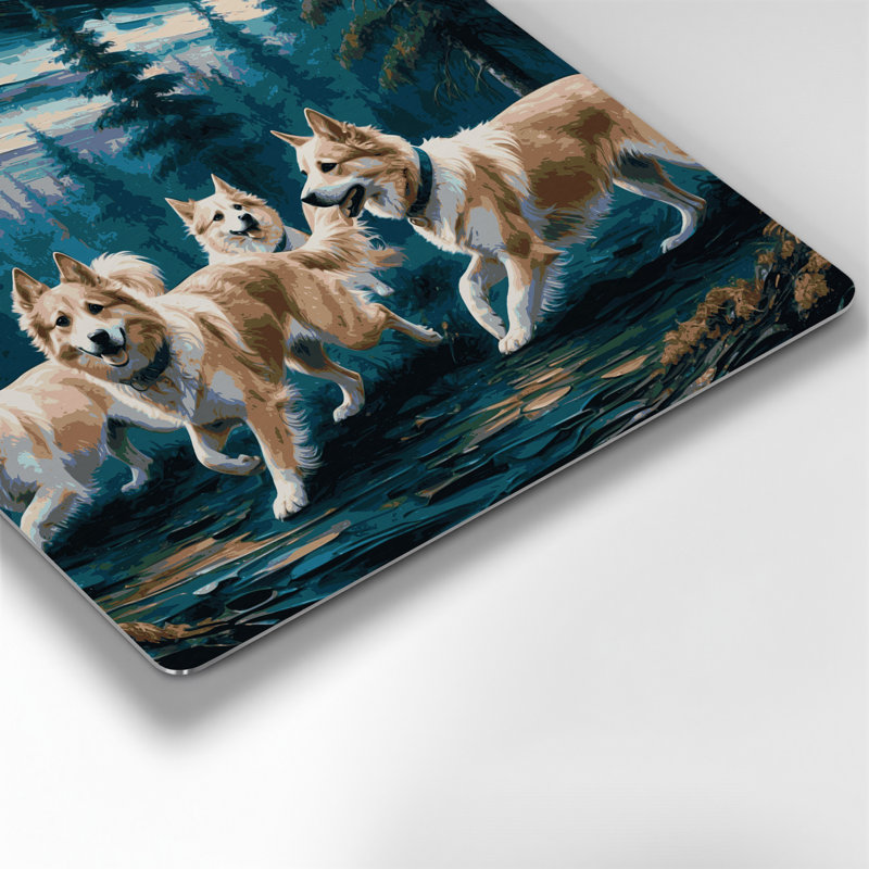 Chiens, art mural gris en métal Buhund, H 32 po x l 32 po