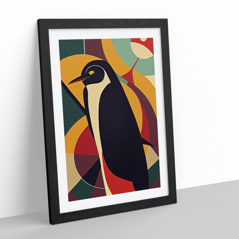 Penguin In Abstract No.2 - Wall Art, 36cm H x 27cm W, Black Framed Paper, White