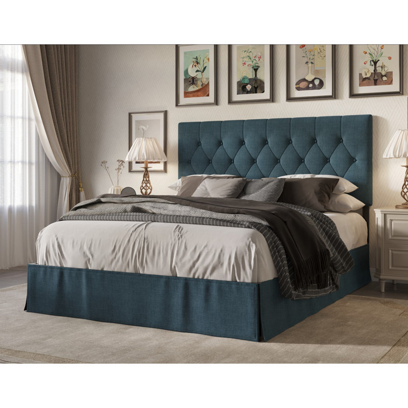 Lit plateforme simple touffeté Fareham, Simple, Bleu denim