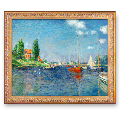 Bateaux rouges, Argenteuil par Claude Monet, taille encadrée pouces, taille de l'image: pouces, reproductions classiques du monde pour HomeDecor, cadre doré à motif rétro