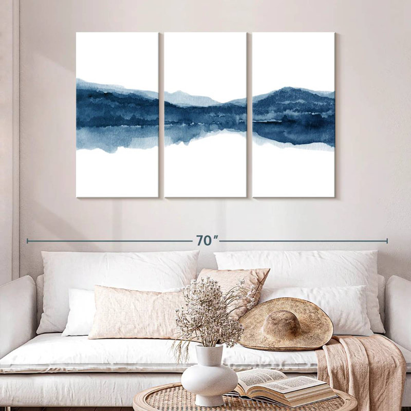 Aquarelle Avery, paysage bleu marine III, H 36 po x l 57 po