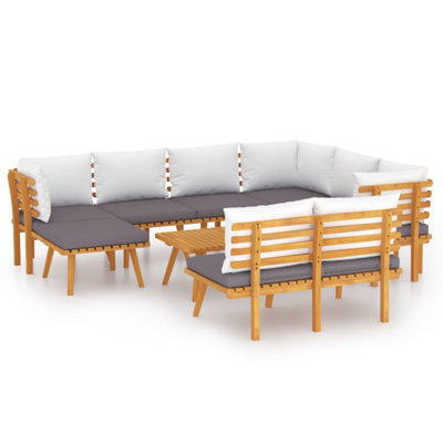 Ensemble de conversation modulaire en bois massif avec coussins 9 pièces Korney