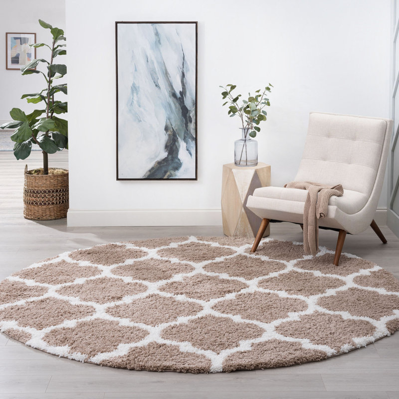 Jasmyn Performance Tan/White Shag Rug, Round 5'3"