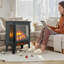 Innoflame 18" Electric Fireplace Stove, Freestanding Stove Heater with Realistic Flame, Adjustable Thermostat, Fireplace Space Heater for Small Space, 1400W