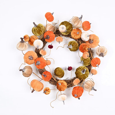 24" Artificial Farmhouse Grapevine Pumpkin Fall Harvest Thanksgiving Day Front Door Wreath
