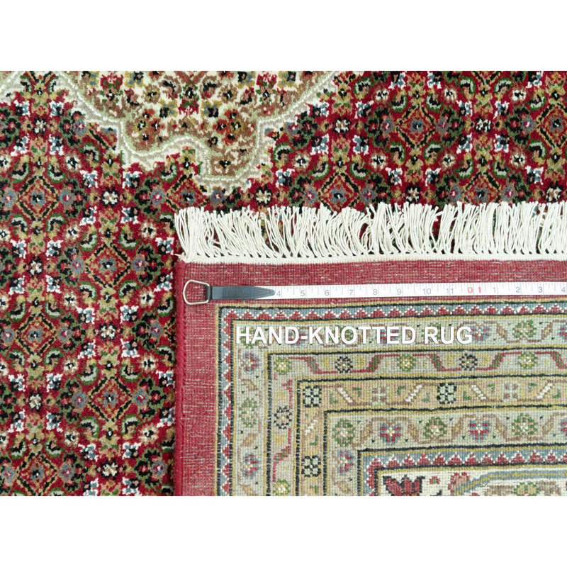 10'x14'3" Crabby Apple Red Shiny Wool Tabriz with Hand Knotted All Over Mahi Design Rug