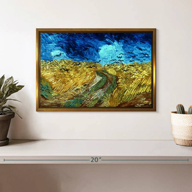 Champ de blé avec corbeaux 1890, Cadre flottant doré, 13 po x 9 po