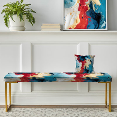 Red And Beige Artistic Fusion Marble Canvas - Marble Upholstered Gold Bench