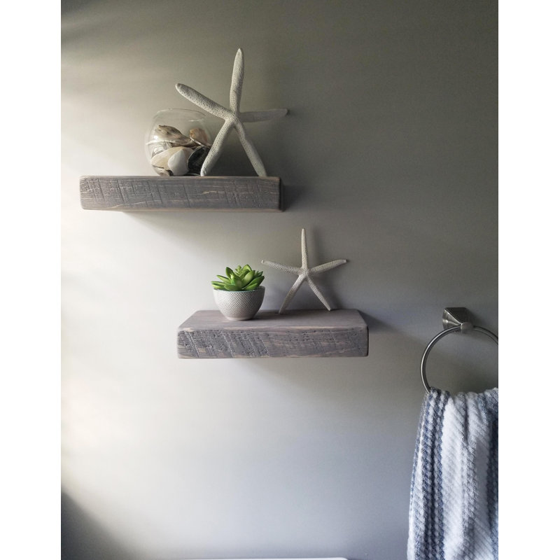 Mcevoy 2 Piece Pine Floating Shelf, Gray, 2" H x 18" W x 6" D