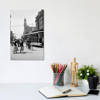 1900s-1910s-1912 Street Scene Pedestrians And Streetcar Detroit Michigan USA - Wrapped Canvas Print