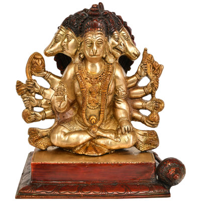 7" Five-Headed Hanuman Brass Sculpture 