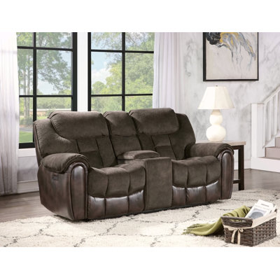 Easy-Care Loveseat With Pleated Back - Ultra-Plush Fabric, Leatherette - Multi-Function Drop-Down Console, Pop-Up Charging Station - Complete 3-Piece Set