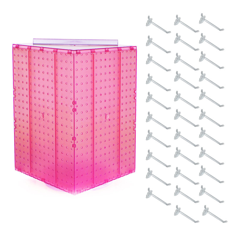 Four-Sided Revolving 14"W x 20"H Pegboard Counter Display w/ 32 4" Hooks