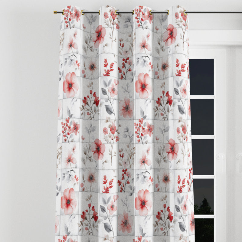 Patchwork Velvet Curtains - French Country Floral Patch Grommet Curtain - 1 Panel, 52" W x 84" L, Gold Grommets