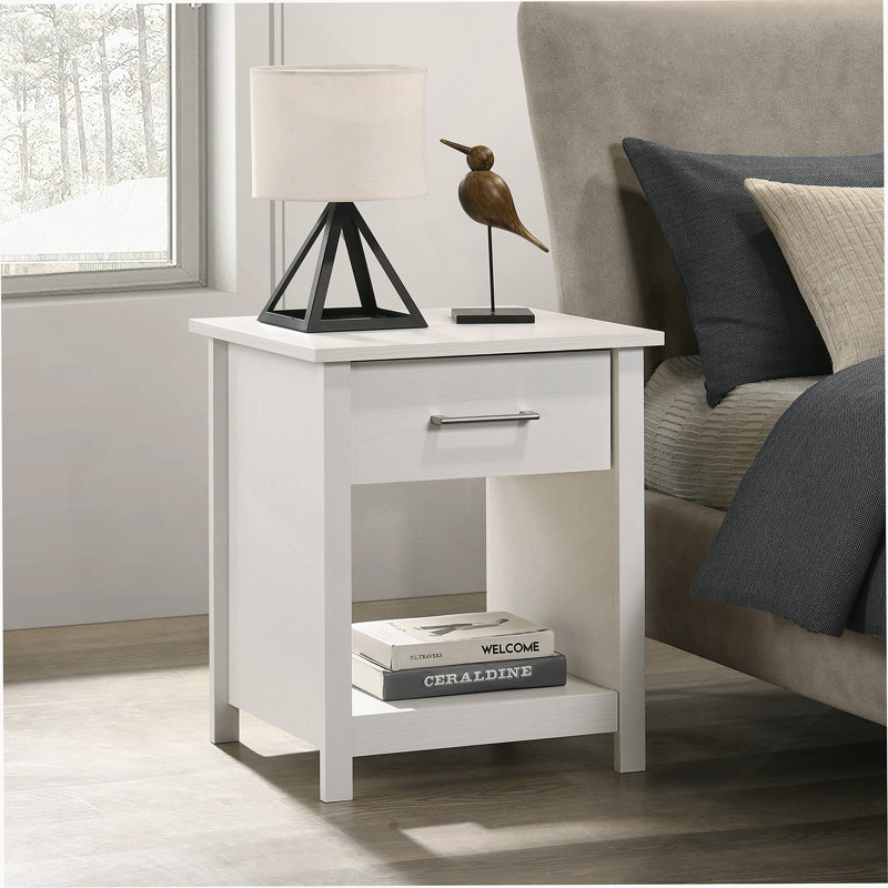 Table de chevet 1 tiroir, table de chevet avec tablette ouverte, Blanc