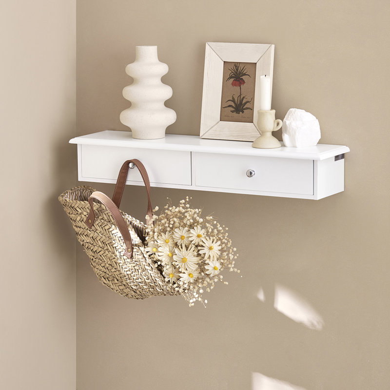 Lamartine Floating Shelf with Drawer, White