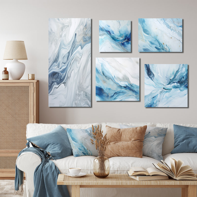 «Grey and Blue Glacier Charm», art mural sur toile Glacier, ensemble de 5, Toile tendue
