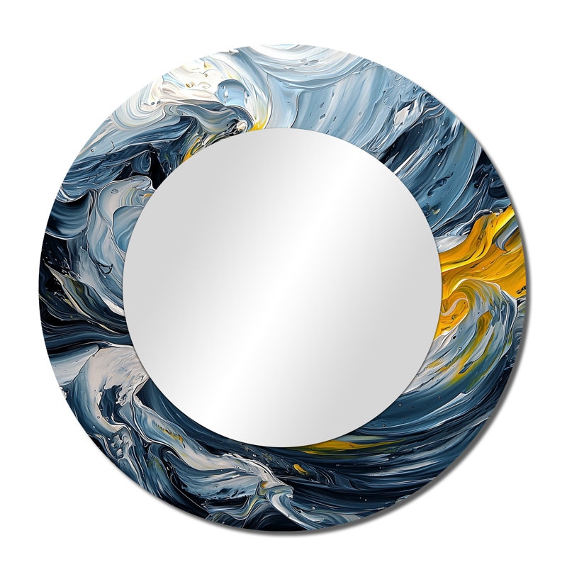 Encre jaune et grise océanique Waves I - Art mural miroir abstrait - imprimé sur métal, 36 po x 36 po
