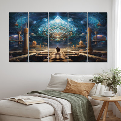 «Ultimate Destination City of Light», art mural abstrait sur toile, 5 panneaux égaux
