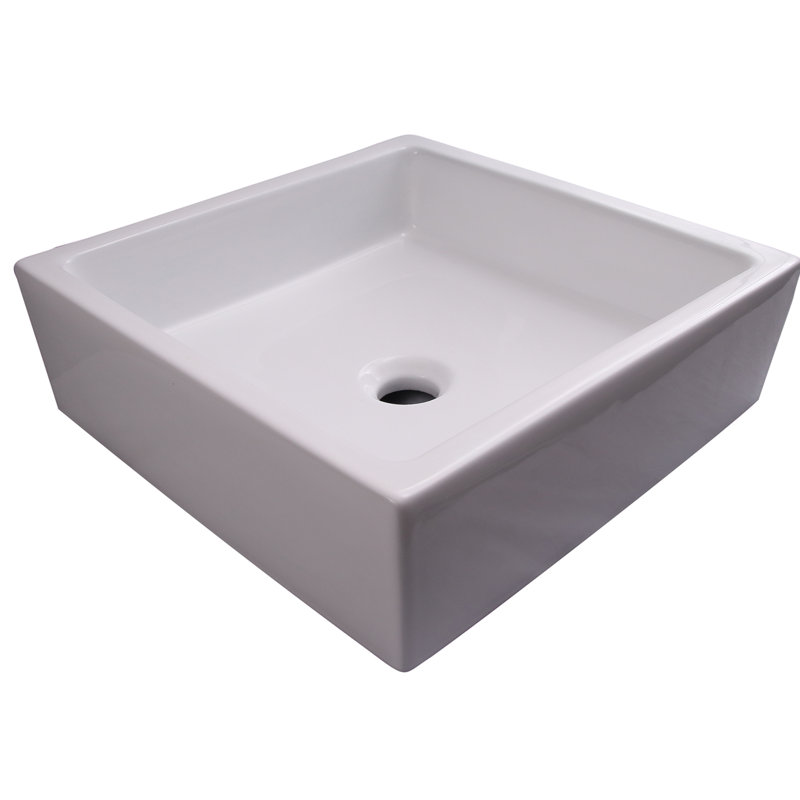 Lavabo de salle de bain vasque carré en porcelaine vitrifiée Merom