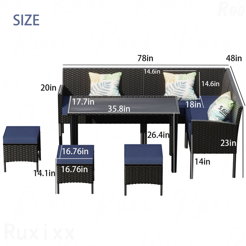 Ensemble de 7 pièces de mobilier d'extérieur pour petit espace, Noir
