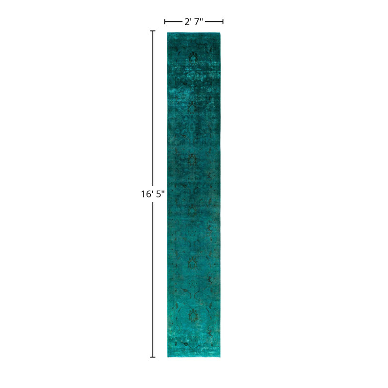 Overdyed One-of-a-Kind 2' 7" X 16' 5" Hand Knotted Area Rug