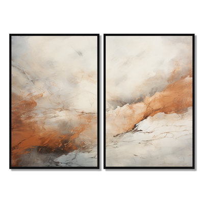 «Beige et orange, minimalisme, rivière, montagne, merveilles, paysages, montagnes, impressions sur toile»