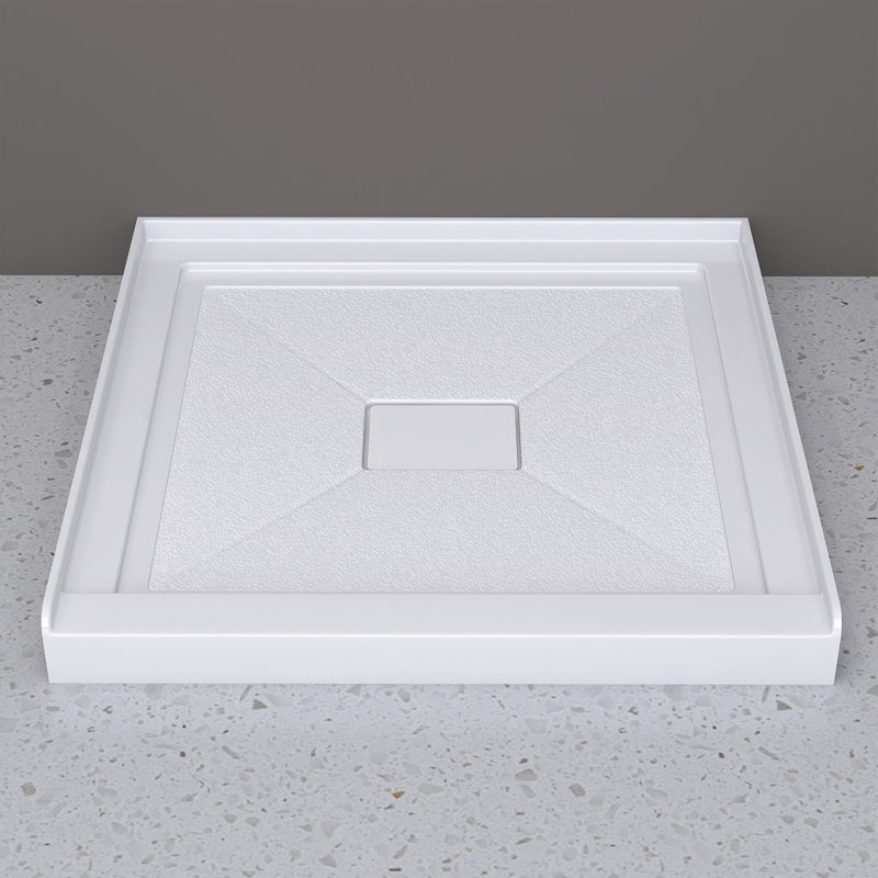 34" W x 34" D Single Threshold Shower Pan Base in White with Drain Assembly & Drain Cover Included, Non-Slip