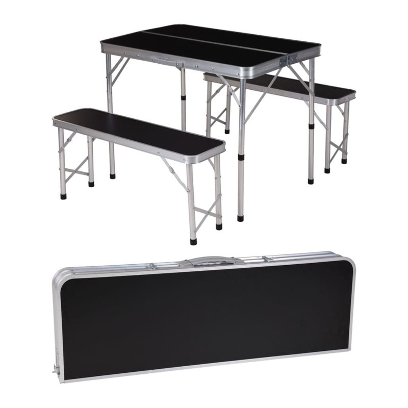 Redcliffs Foldable Camping Table Set With 2 Benches Black