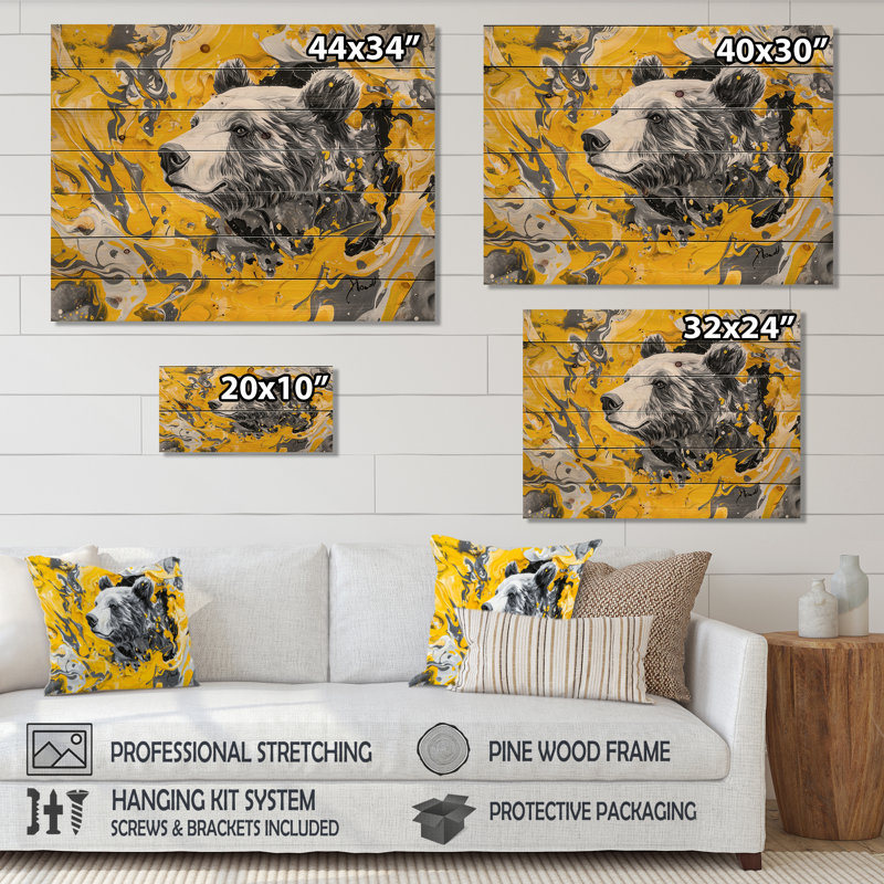 Ourson moderne en bois de pin, H 30 po x l 40 po