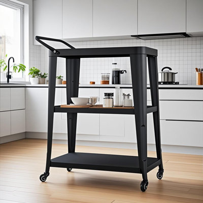 3-Tiered Bar Cart With Wheels Metal Frame Dining Cart For Home, Dining Room, Bar, Restaurant by Williston Forge