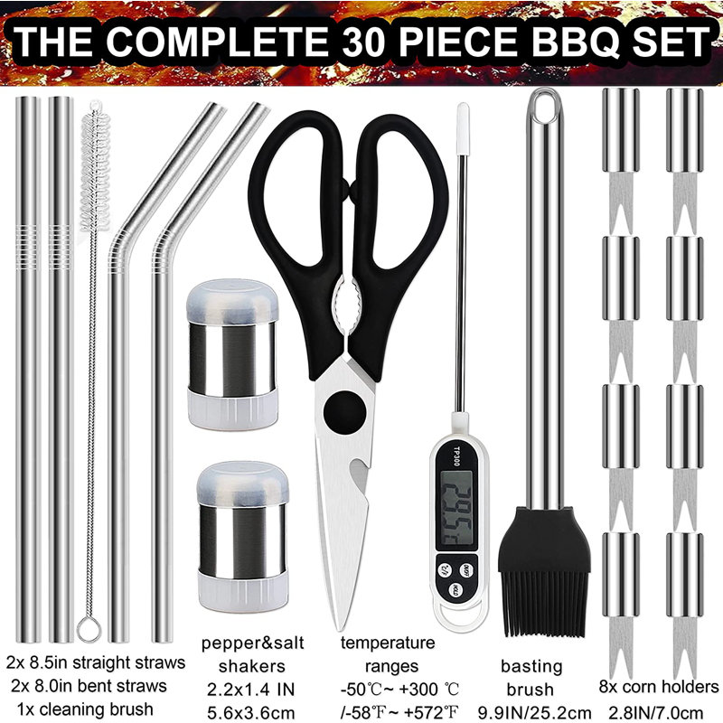 Ensemble d'outils de barbecue 31 pièces, Argent