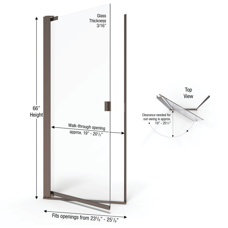 Armon 25.13" x 66" Pivot Single Swing Shower Door, Obscure, Oil Rubbed Bronze