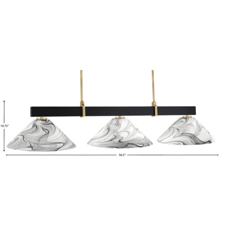 Bar 3 lumières Raheemah Wellington, Noir / blanc, Noir mat / laiton, H 10,75 po x l 16 po x P 16 po