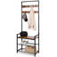 Banc à chaussures avec portemanteau, banc de rangement pour hall d'entrée d'arbre, meuble d'appoint aspect bois avec structure en métal, design 3 en 1-109973245