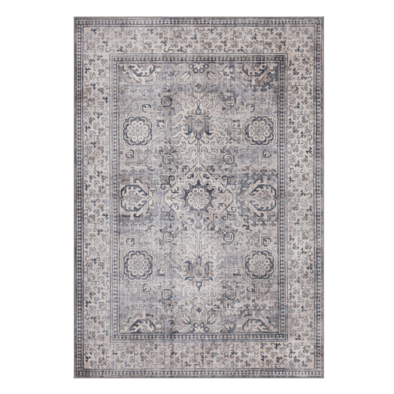 Tapis beige / gris ivoire Nel Paz, Rectangle 5 pi x 7 pi
