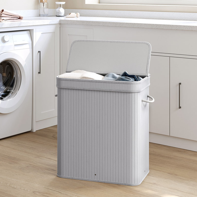Bamboo Laundry Basket, Gray, 24.4" H x 22" W x 13.8" D