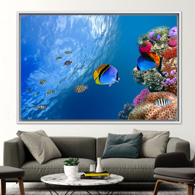 «Vibrant Tropical Fish», impression sur toile sous-marine pour décoration murale en bleu