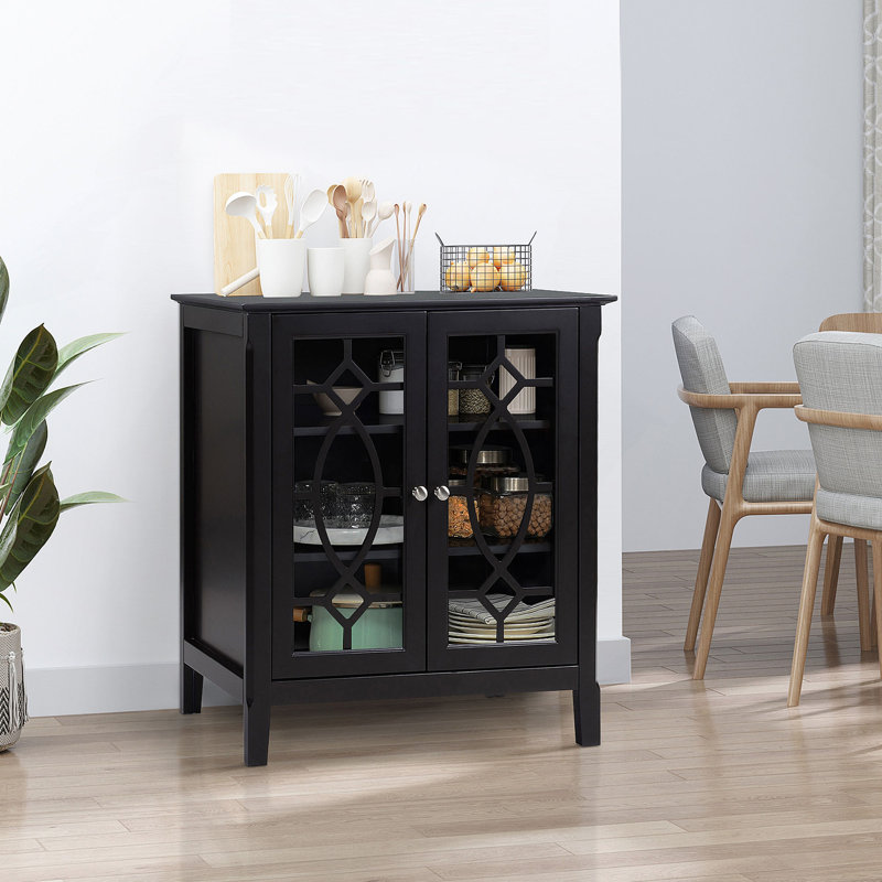 Buffet, armoire de rangement pour la cuisine, armoire d'appoint à double porte vitrée avec tablettes réglables