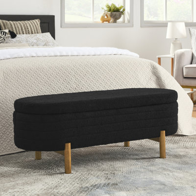 Ottoman Oval Storage Bench,Rubber Wood Leg,Black(46."X17.7"X10.8")