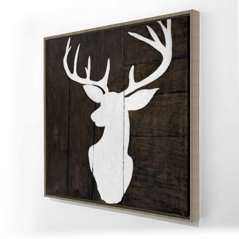 Silhouette d'un cerf sur bois | Toile brune encadrée