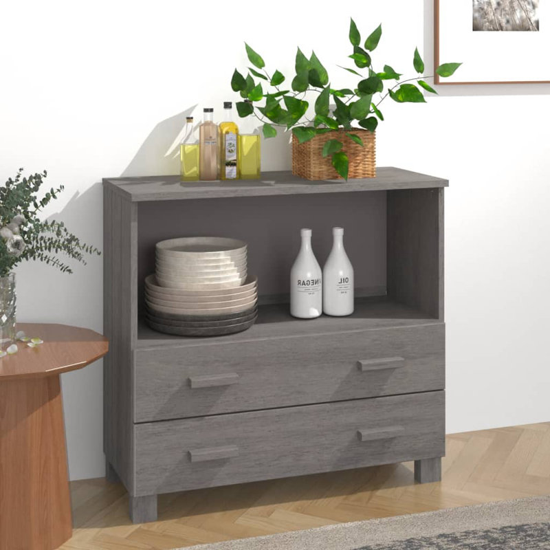 Ebern Designs Sideboard 85X35x80 Cm Solid Wood Pine, Light Grey