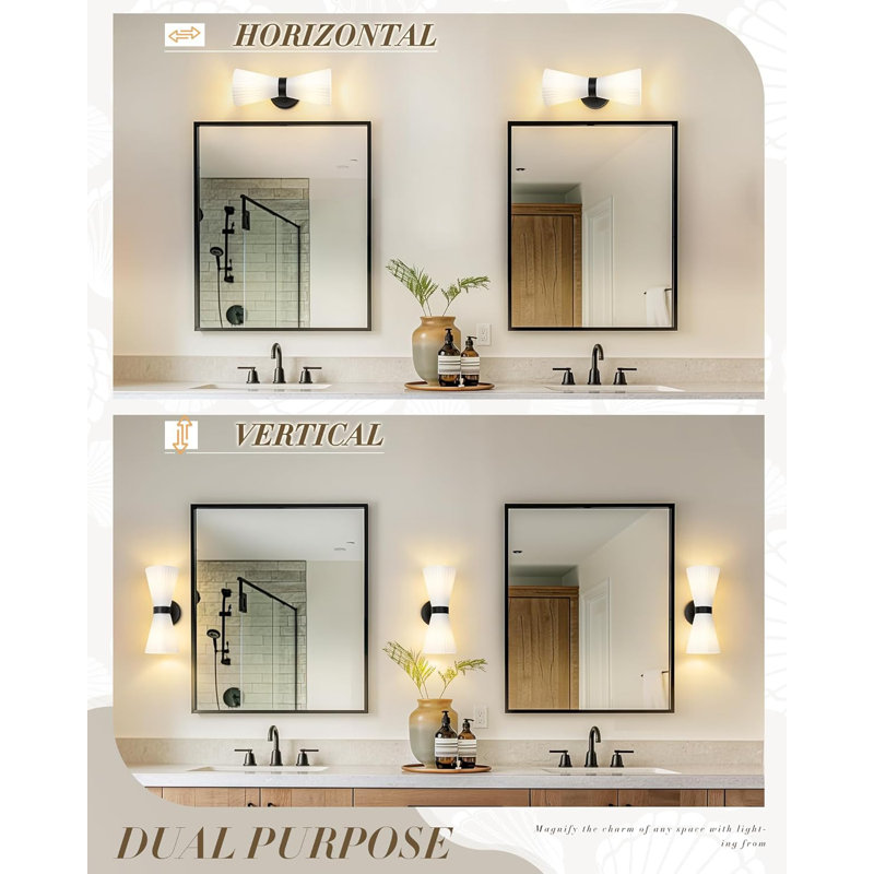 Applique murale moderne à 2 lumières avec abat-jour en verre givré, installation verticale ou horizontale réglable pour meuble-lavabo, coiffeuse, etc.