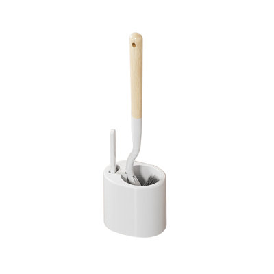 2 Type Brush Toilet Bowl Brush Set, Stiff And Slit Brush Clean Every Corner, 16.9x4.3x3.5in Beige