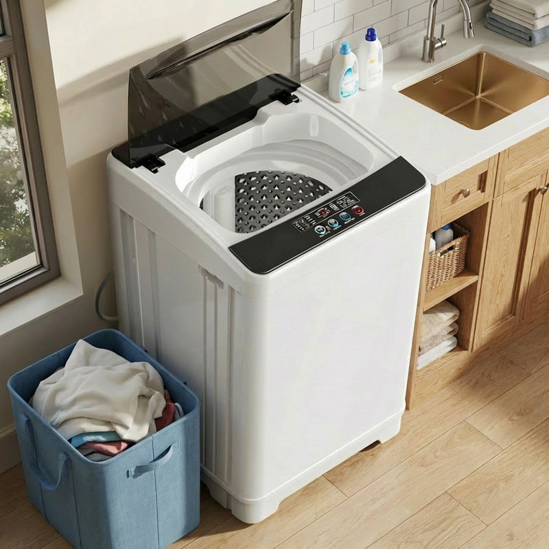 Ensemble de laveuse-sécheuse compacte ， Laveuse entièrement automatique de 3,0 pi cu et sécheuse électrique à haut rendement de 2,6 pi cu avec cuve en acier inoxydable, stérilisation à haute température et séchage multi-minuterie pour dortoir d'appartements