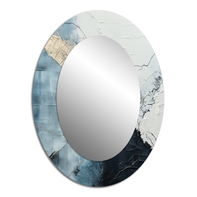 Minimalisme noir et blanc Paint Corner III - Miroir décoratif ovale côtier sur métal