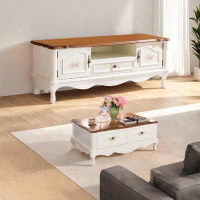 Meuble télé et table basse en bois naturel